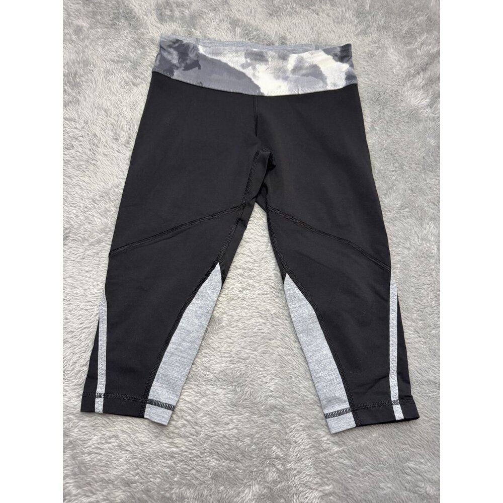Lululemon Run For It Crop Leggings Women's 4 Black Grey Snug Fit Running Medium